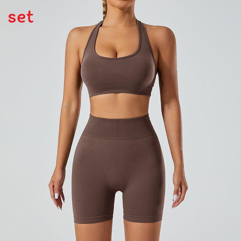 Yoga Outfit Women Seamless High Elastic Shorts Sports Bra Set With Moisture Wicking For Fitness And Running