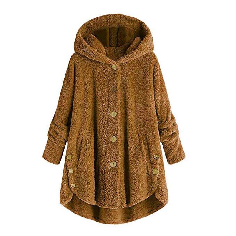Cozy Women Winter Solid Fluffy Coat Overcoat With Button Jacket And Loose Sweater
