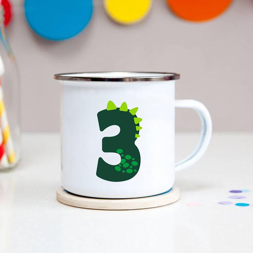 Number 1-9 Boys Dinosaur Enamel Mugs Creative Cartoon Animal Kids Dessert Juice Cola Cups Kindergarten Baby Child Birthday Gifts