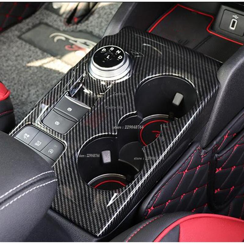 For Ford Focus Carbon Fiber Front Water Cup Holder Cover Trim Gear Shift Panel Cover Trim Interior Accessories LHD