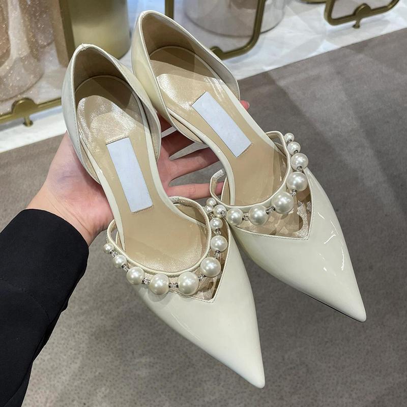 Fashion Star-Style Luxury Pearl Rhinestone Patent Leather Pointed-Toe High Heels For Women Women'S Party Wedding Shoes