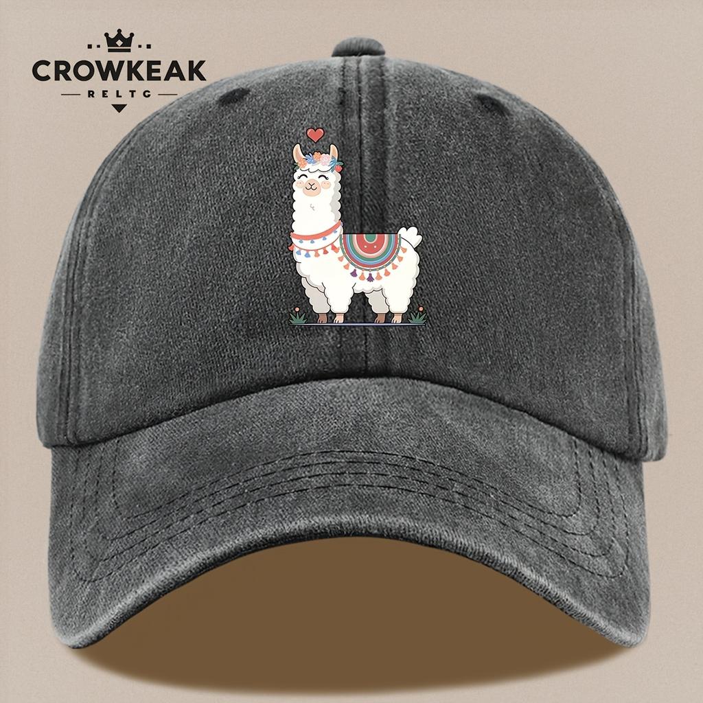 PC Niedliches Cartoon-Alpaka-Muster Design Gedruckte Baseballkappe HipHop Trendy Schwarz Papa Trucker-Mütze Atmungsaktiv Bequem Einfarbig