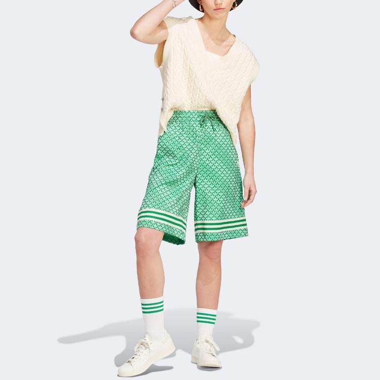 adidas Originals Adicolor 70s Retro Series Logo Print Loose Drawstring Shorts Women Bottoms Green IK7881