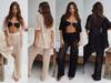 Sexy Comfortable Mesh Hole Studded Wool Knit Long Pants & Short Sleeve Shirt Set