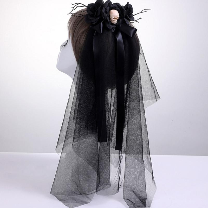 Women’s Halloween Witch Veil Gothic Style Ribbon Costume Headdress For Theme Parties And Cosplay