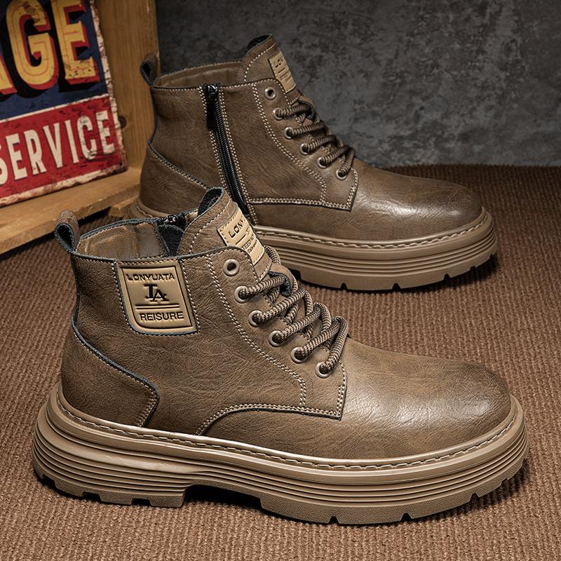 Fashion Genuine Leather Mens Botas Handmade Male Ankle Boots No-slip High Top Shoes Leisure Walk Motorcycle Boots Versatile Biker Boot