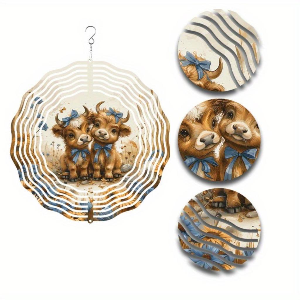 Charming 2D Highland Cow Wind Spinner - Metal, Battery-Free, Versatile Indoor/Outdoor Decor for All Seasons & Holidays