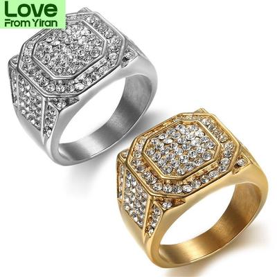 Hip Hop Edelstahl Zirkonia Ringe Iced Out Hohe Qualität Micro Pave Zirkonia Ringe Damen & Herren Achteckiger Fingerring