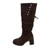 But Knee Boots Women's 2025 Autumn Thin Retro Western Cowboy Boots Thick Heel Knight Boots Medium Tube Stacking Boots