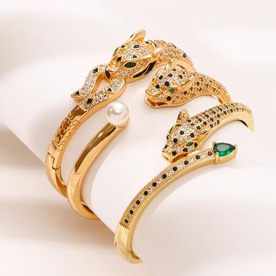Neues europäisches und amerikanisches personalisiertes Hip-Hop-Mikro-Inlay Zirkon Leopardenkopf Farberhaltendes Mode-Armband