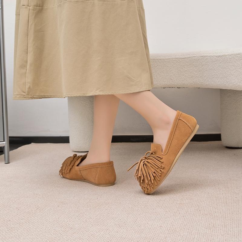 Women's Flat Shoes Genuine Leather Tassel Women's Loafers Large Size Ballet Mary Jane Shoes for Women