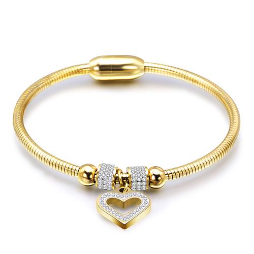

New Style Heart Crystal Charm Bracelet Bangles Magnet Clasp With Snake Chain 316L Stainless Steel Women Wedding jewelry золотой