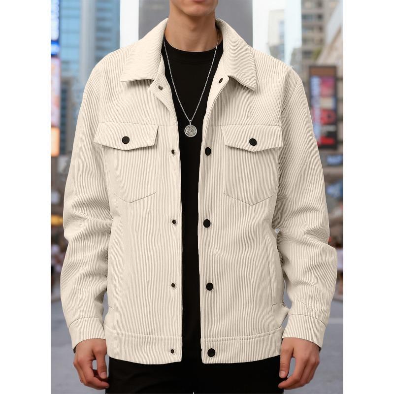 Spring Corduroy Single-breasted Casual Collar Long-sleeved Shirt Casual Sports Pocket Jacket Men