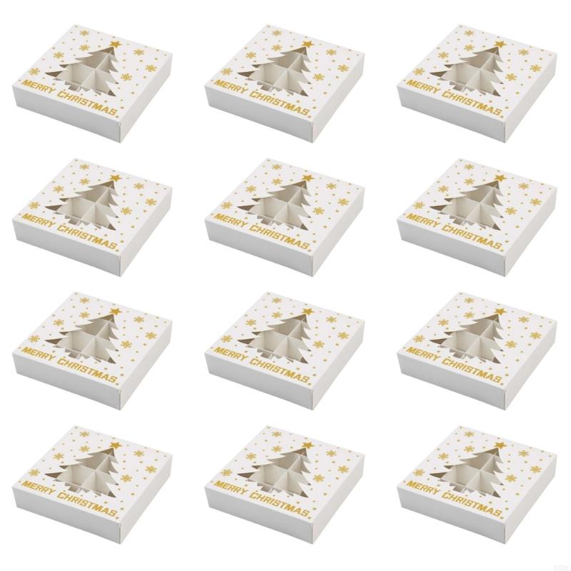 12Pcs Christmas Themed Chocolate Packaging Box 12 Compartments Paper Treat Boxes Cookie Candy Chocolate Packaging Boxes