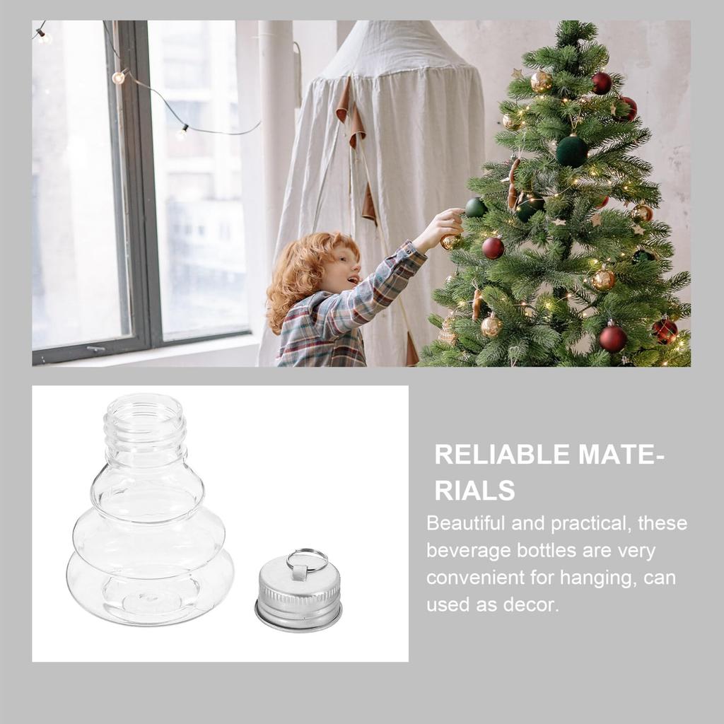 5/10PC Xmas Tree Shaped Hanging Ornament Bottle Party Transparent Plastic Candy Jar Decor Charm Cap Christmas Beverage Bottle