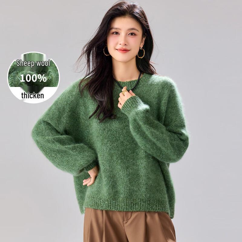 Damen 100% Lammwolle Dick Rundhals Pullover