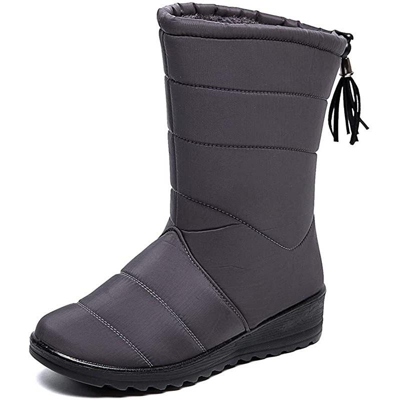 Women's Winter Fur One Padded Waterproof Fabric Cozy Side Zipper Warm Anti-cold Lightweight Hiking Waterproof Anti-slip Tall Snow Boots Martin Boots