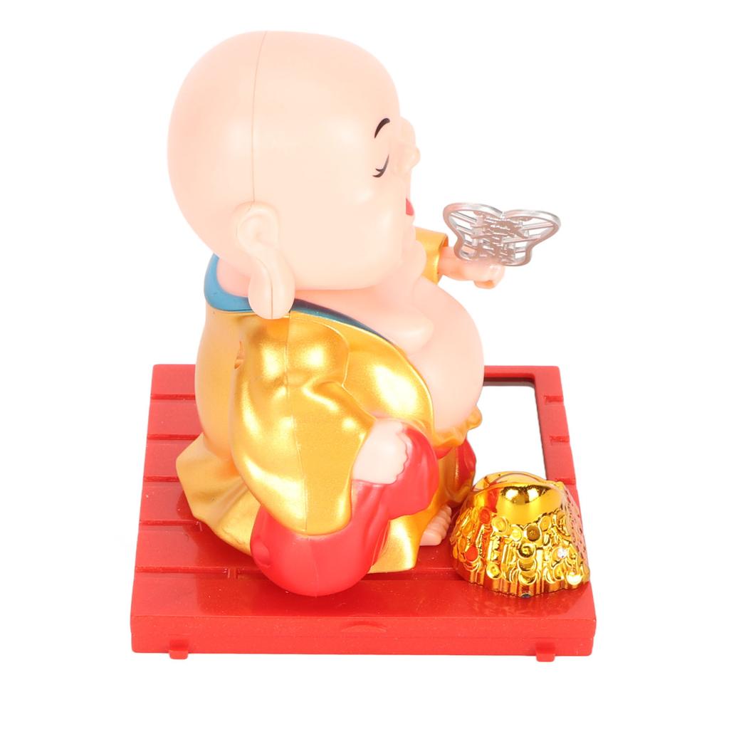Solar Buddha Figurine Maitreya Auto Hand Shaking Solar Powered Durable ABS Buddha Statue for Home Car Office Gold