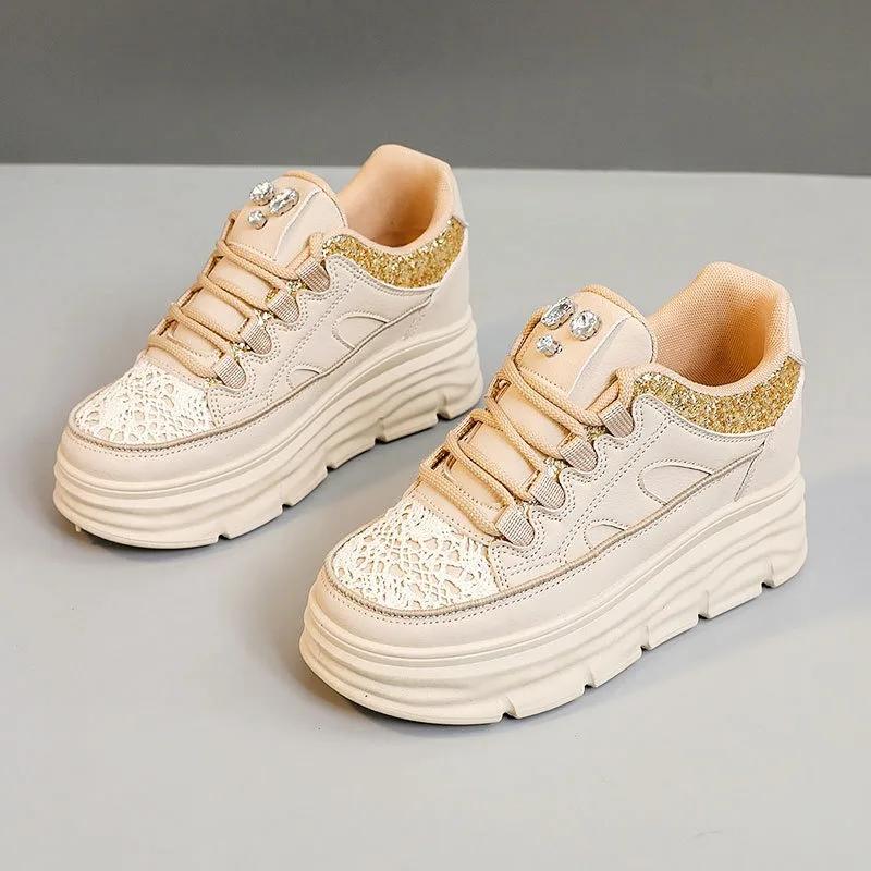 Fashion 2024 Autumn Chunky Casual Shoes For Woman Outdoor Elasticity Sports Shoes Vulcanized Shoe College Student Solid Durable Sneakers