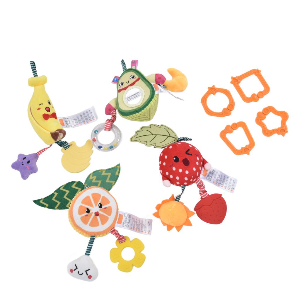 4Pcs Carseat Toys Polyester Fiber Fruit Design Cute Appearance Visual Development Colorful Bibi