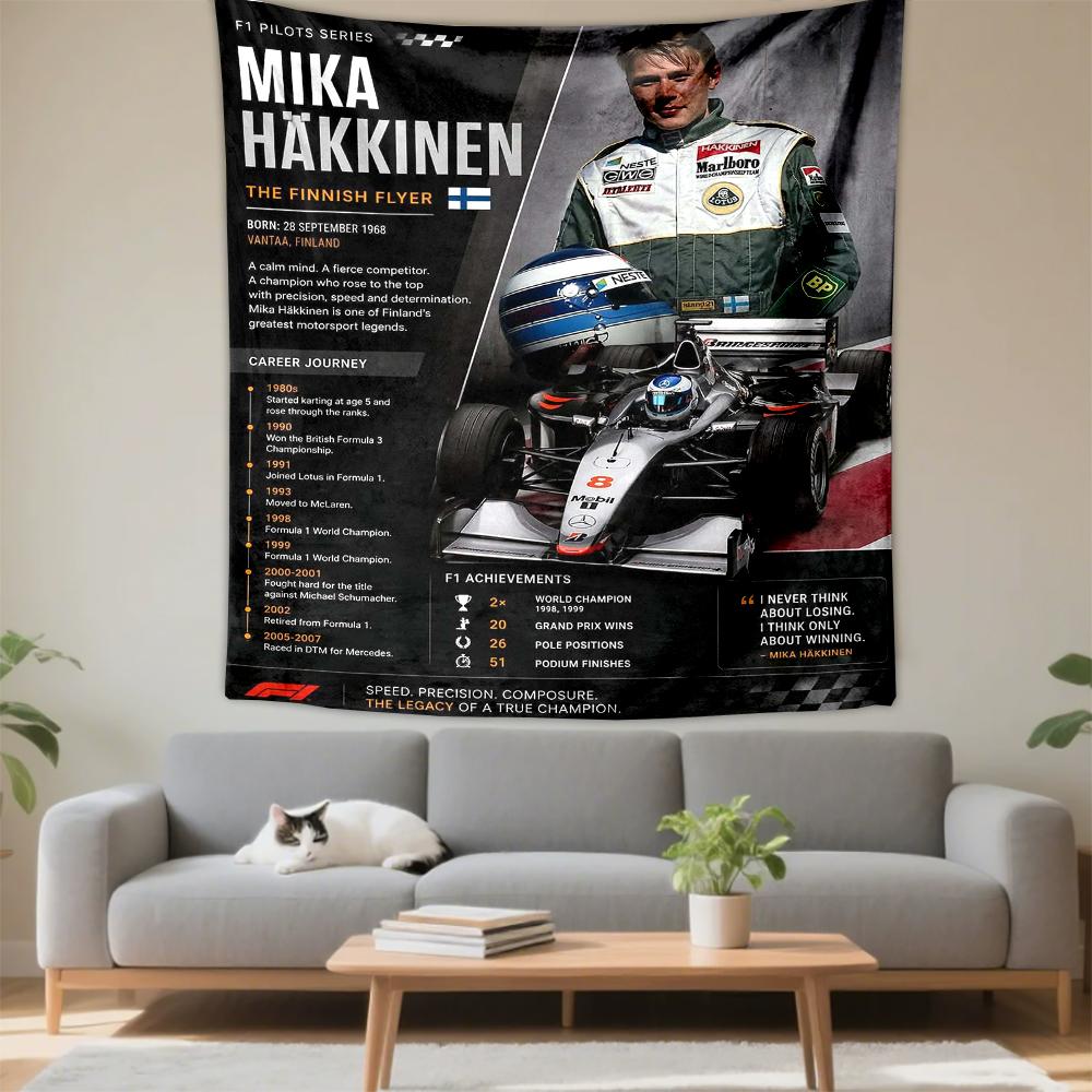 Mika Hakkinen F1 Finnish Flyer Champion Racing Fans Decorative Wall Tapestry for Bohemian Home Wall