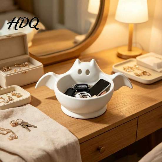 Festive Home Party Decor Halloween Candy Bowl Bat Shape Ceramic Serving Dish Cute Ghost Figurine Bowl Tabletop Decoration for Snacks And Storage