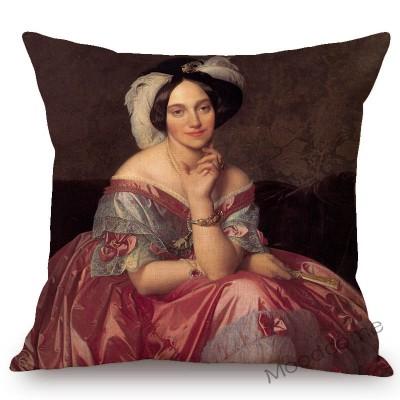 Neoclassical World Famous Oil Painting Jean Ingres Nepoleon The Source La Grande Odalisque Sofa Pillow Case Linen Cushion Cover