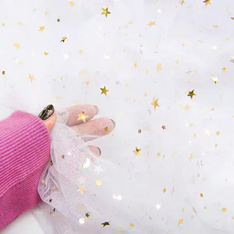 Glitter Tulle Mesh Fabric Gold Sequins Sheer Star Gauze Party Dress Material Nail Pography Background Bridal Wedding Shoulder