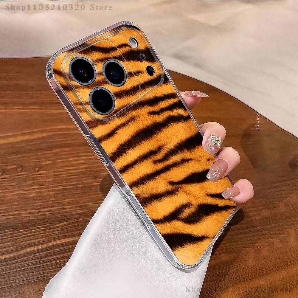 Fashion Tiger Leopard Print Phone Case iPhone17 16 15 14 13 12 11 Pro Max Plus Mini Clear Full Back Cover Silicone Soft Shell