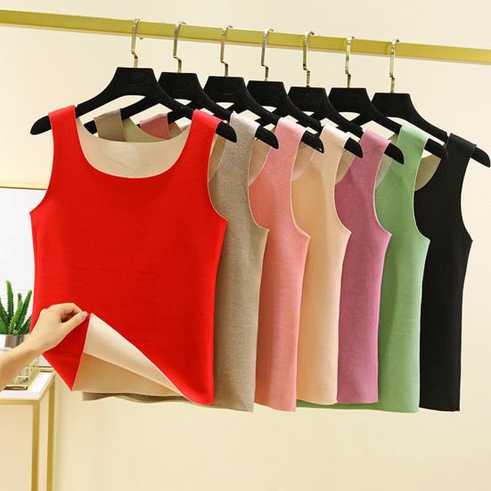 Autumn Winter DE Velvet Thermal Vest O-neck Sleeveless Tank Top Solid Color Seamless Warm Underwear Bottoming Tops