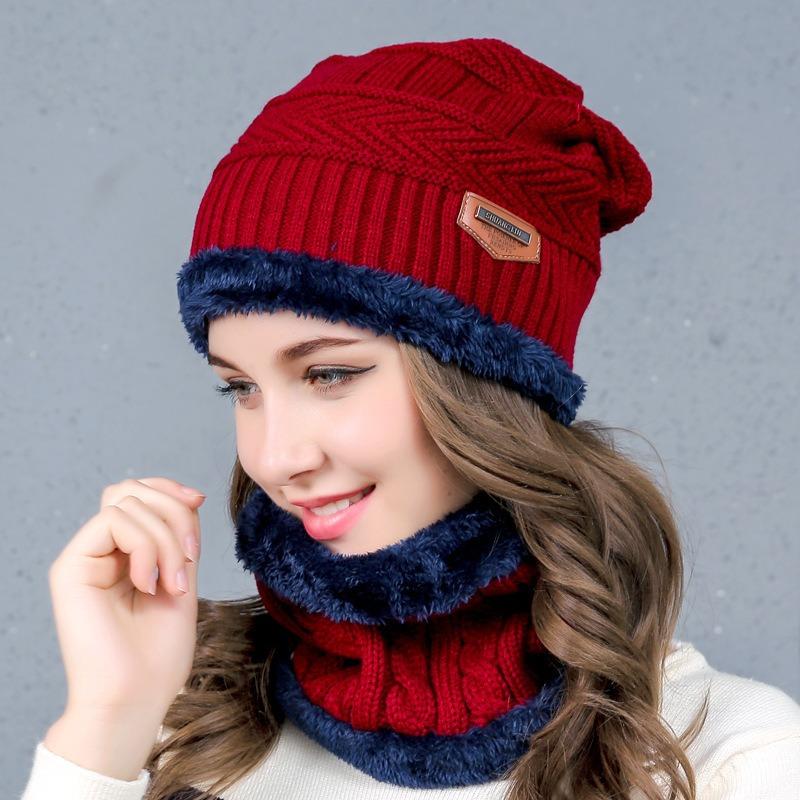 Herbst- und Winter-Strickmützen für Damen und Herren, warme Armstulpen, Fleece-Mützen, trendige Schals, Komplettset für Outdoor-Mützen