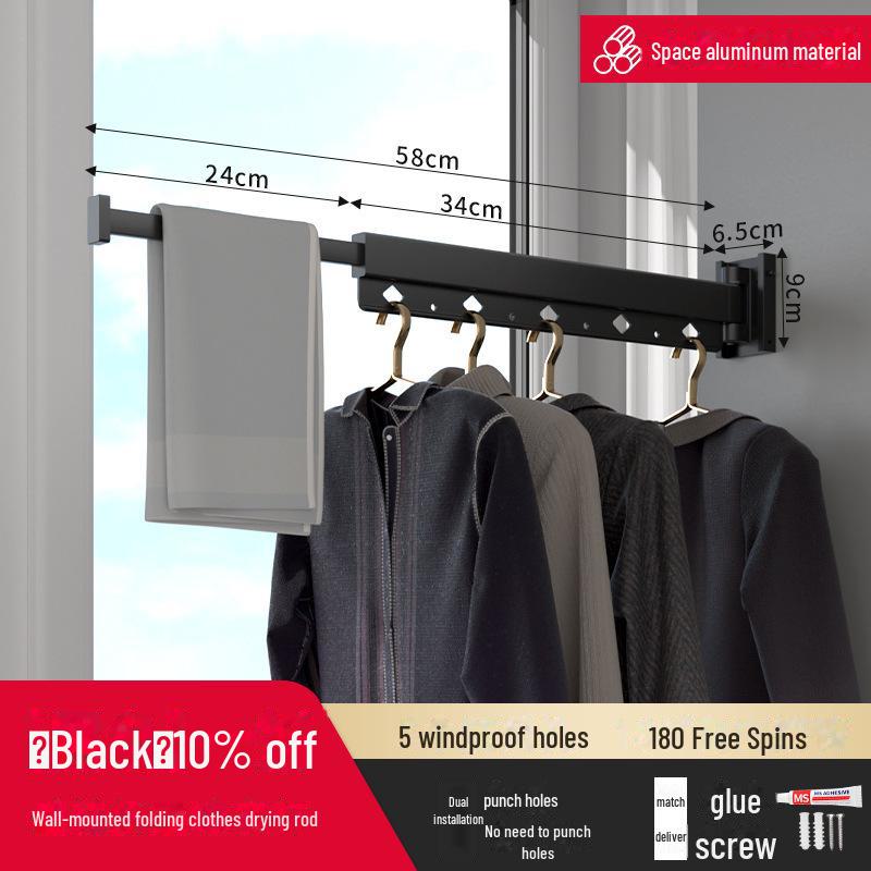 Suport de uscare pentru rufe telescopic, montat pe perete, pentru pervazuri și pervazuri, pentru interior/exterior