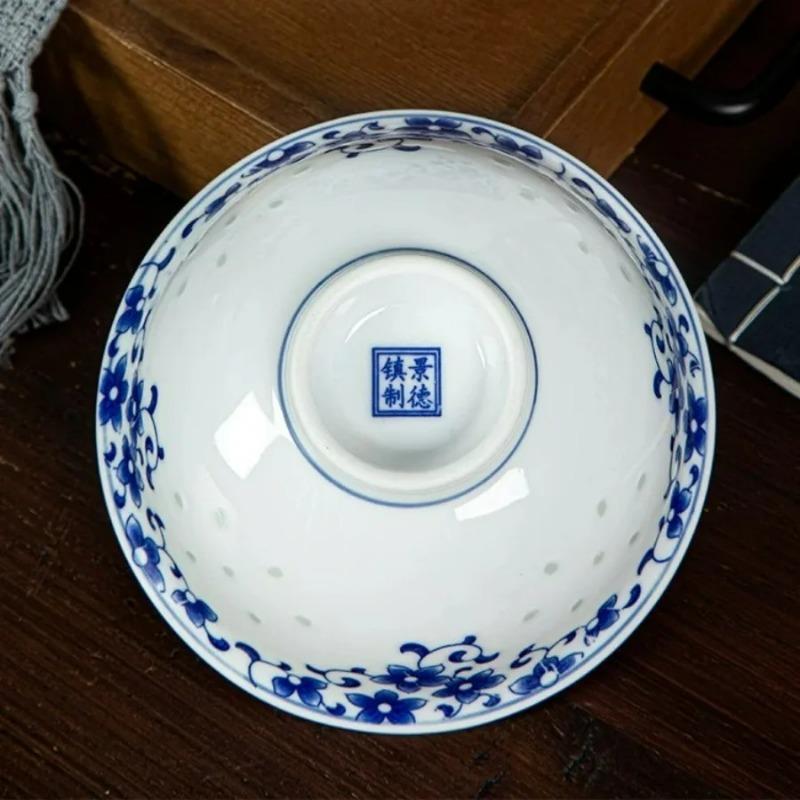 Jingdezhen Ceramic Rice Bowl Blue And White Porcelain Bowl Dinnerware Food Holder Underglaze Luminous Chinese Soup Noodle Bowls