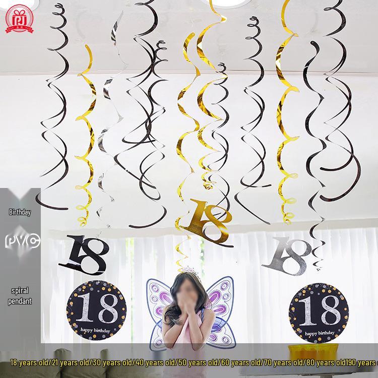 Birthday Party Spiral Hanging Decorations Set - 12 Pieces for 30th, 40th, 50th, 60th Celebrations