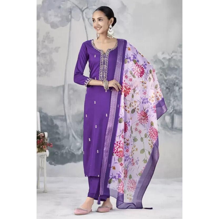 Damen Seidenmischung Top Tunika Kurti Salwar Kameez Set Indisch Pakistanisch Partykleidung VF-20144