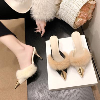 Fashion Women's High Heel Slip-On Oes 2025 New Sle Outdoor Wear Versatile Pointed Toe Thin Heel Headed Mule F Slippers