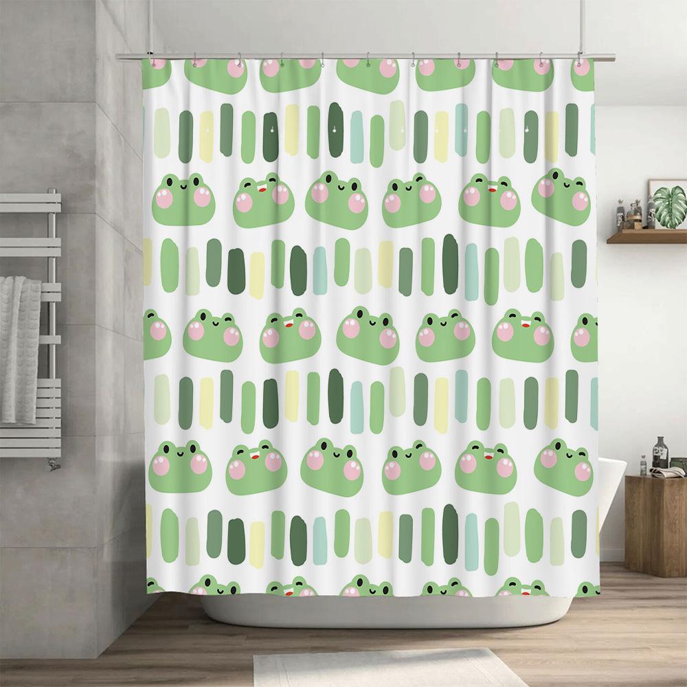 Cute Green Frog Pattern Shower Curtain for Bathroom Decor Kids Bathing Room Waterproof Fabric Home Living Room Decoration White