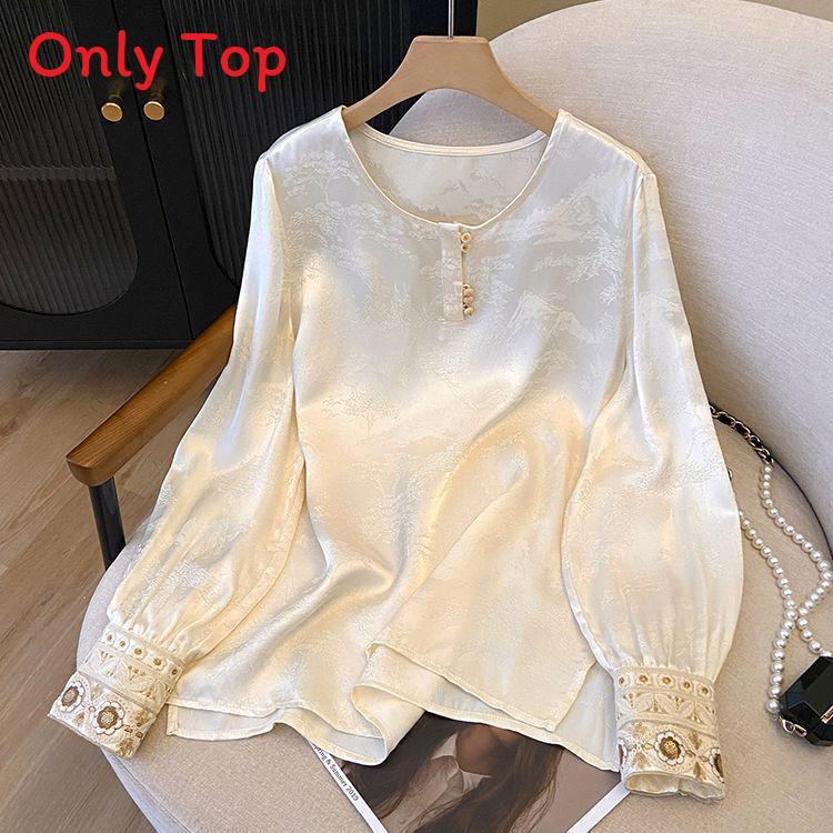 Chinese Style Embroidered Cotton Long Sleeve Shirt For Women Spring Casual Wear