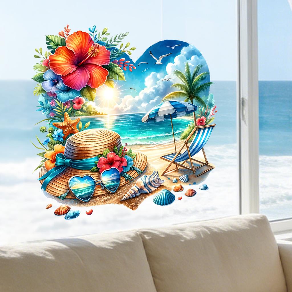 Sommer Strandurlaub Stil Glasaufkleber zur Dekoration von Wohn- und Schlafzimmerfenstern