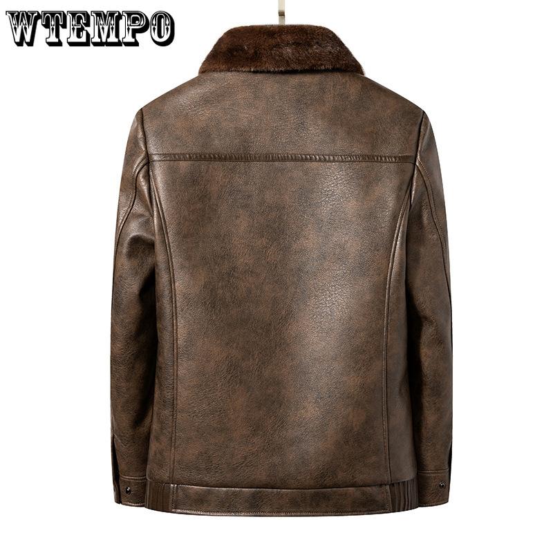 Winter Men's Fur As One Leather Jacket Male Business Casual Padded Thickened Middle-aged Lapel Leather Jacket Coat Fur