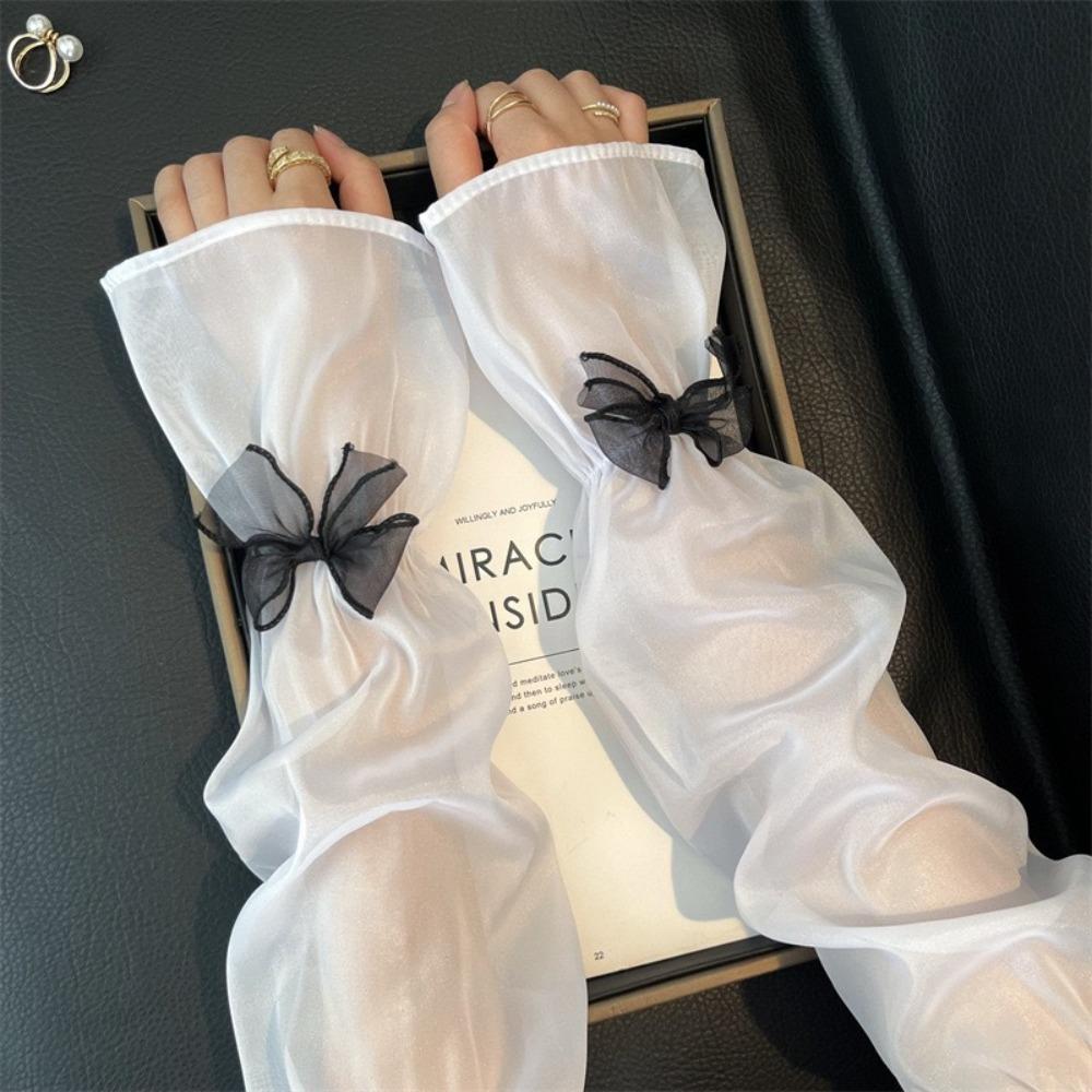Cute Ice Silk Women's Sleeves Bow Decor Loose Fit Arm Sleeve Sun Protection UV Protection Ice Sleeves Summer Outdoor