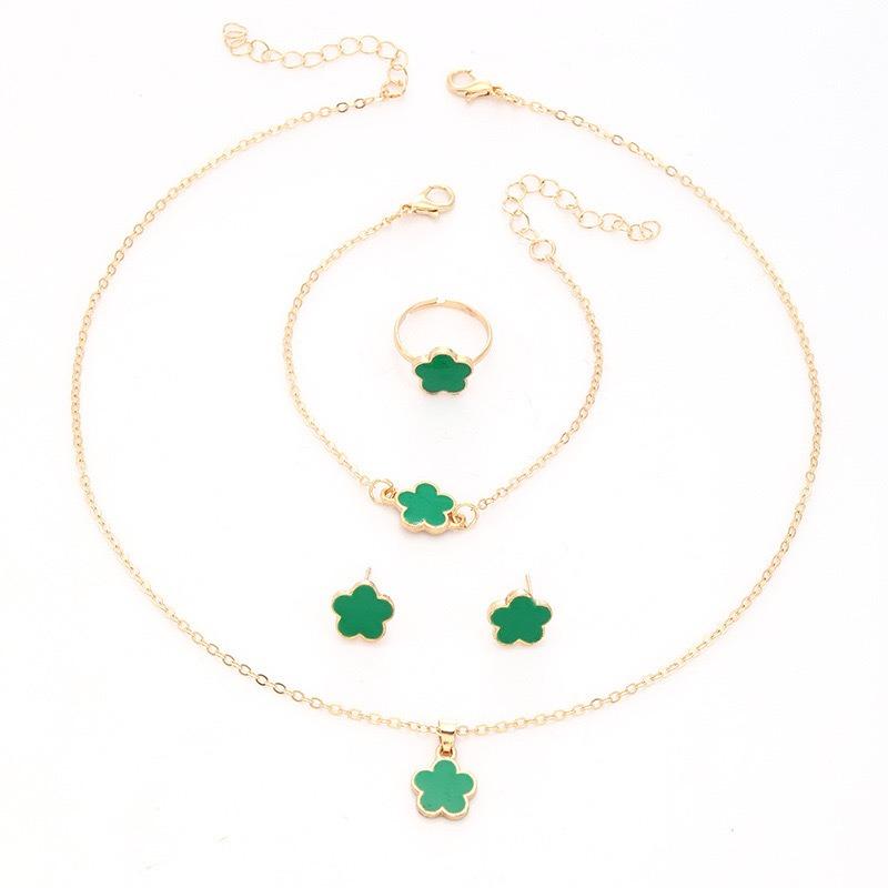 Korean Version Five-leaf Flower Lucky Stud Earrings Necklace Bracelet Bracelet Ring Set Five-petal Flower