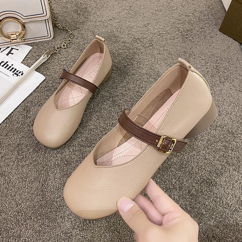 

Мэри Джейн ретро слово с мягкой подошвой мягкая поверхность средний каблук женские 2025 лето британский стиль нескользящая подошва обувь на плоском каблуке 40 абрикосовый