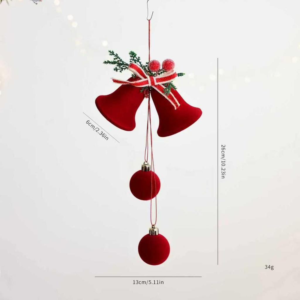 Popular Nordic Red Flocking Christmas Bell Ornaments for Tree and Shop Window Decoration