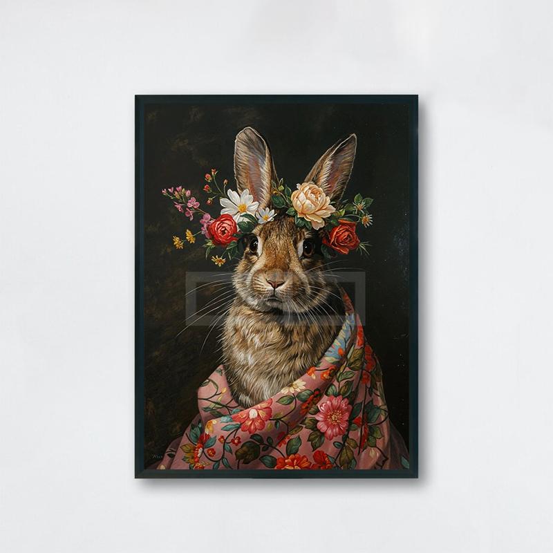 Vintage Animal with Flower Poster Dog Cat Rabbit Raccoon Garland Prints Canvas Painting Wall Art Pictures Home Room Nature Decor