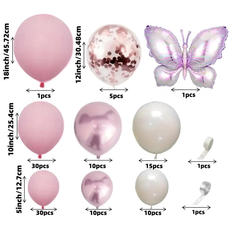 Pink Purple Romantic Decoration Balloon Wedding Party Balloon Arch Wreath Set Butterfly Dress Balloon Birthday Party Decoration
