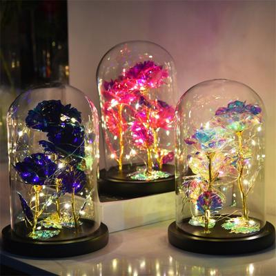 Rosa de Pan de Oro Tapa de Cristal Decoración de Rosa Multiusos en Cúpula de Cristal con Base de Madera Negra Regalos Románticos para San Valentín Cumpleaños Aniversario