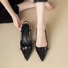 French Elegant Pointed Toe Patent Leather Closed-Toe Slingback Heels Vintage Fairy Core Kitten Heel Sandals Women