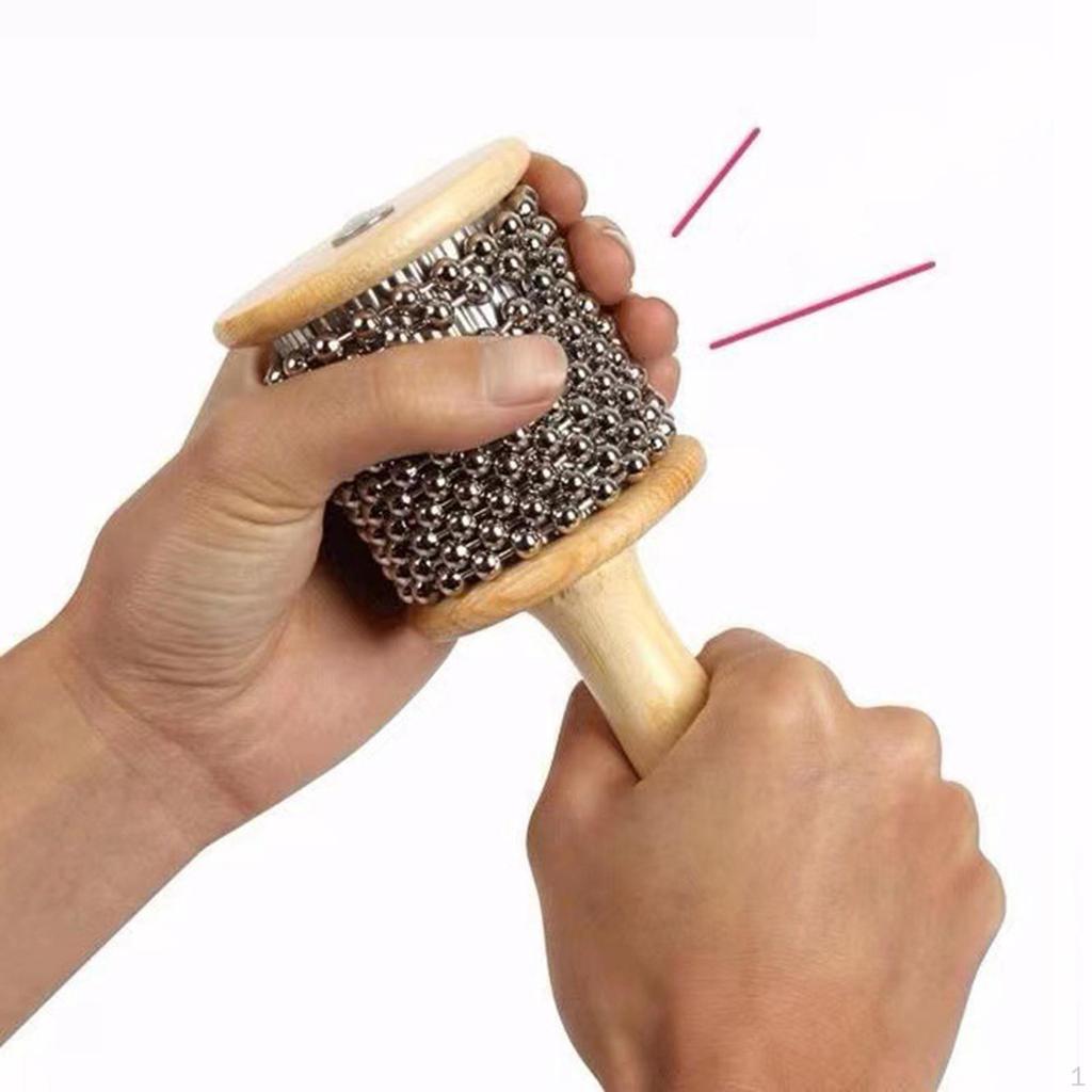 - Wooden Hand Shaker, Portable Percussion Wood Metal Bead Instrument, Musical
