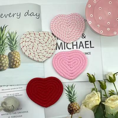 4-teiliges Tassenuntersetzer-Set aus saugfähigem, gewebtem Stoff für Getränke, Bauernhaus-Stoff, Tassenuntersetzer für Kaffee, Tee, Valentinstagsgeschenk